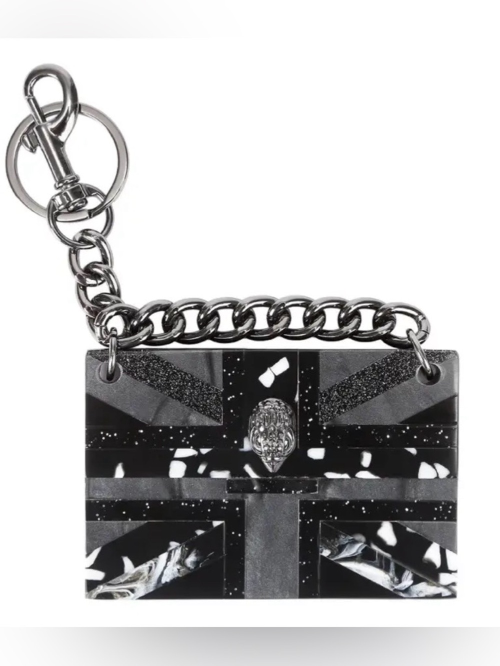 Kurt Geiger Black, White, & Silver Britton Acrylic Bag Charm / Keychain, NWOT